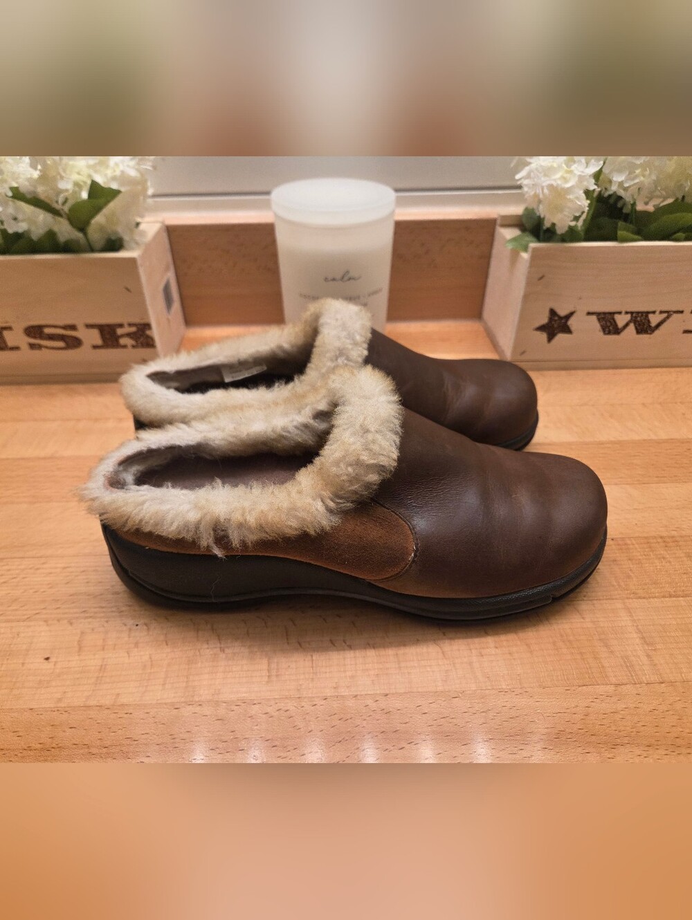 Dansko Cassie Brown Leather Shearling Slip On Clogs Women’s Size 40